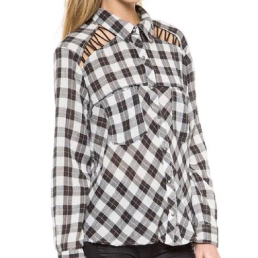 Free People black‎ & white plaid oversized shirt